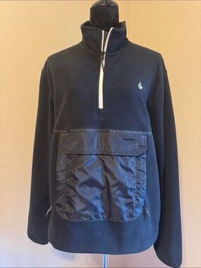Volcom Black Half-Zip Fleece Pullover with Nylon Pocket